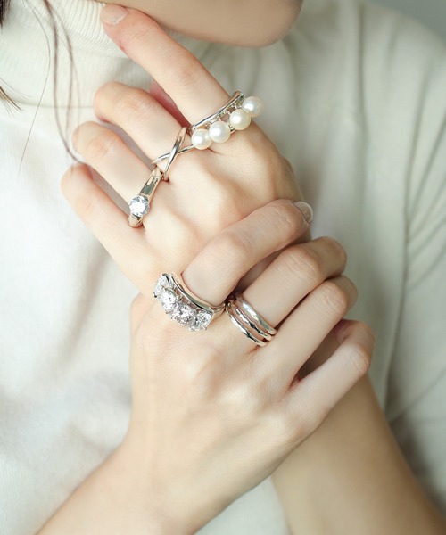 e.m.（イーエム） 指輪 リング SILVER925ジルコニア4石ゆれリング