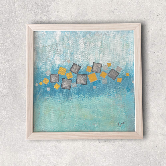 geometry-1>抽象画 モダンアート ブルー ゴールド シルバー 絵画 Y