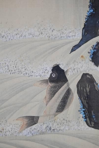 真作/古城/鯉滝昇り図/布袋屋掛軸HB-275 真作/籟山/山水漁師人物図/布袋屋掛軸HJ-258