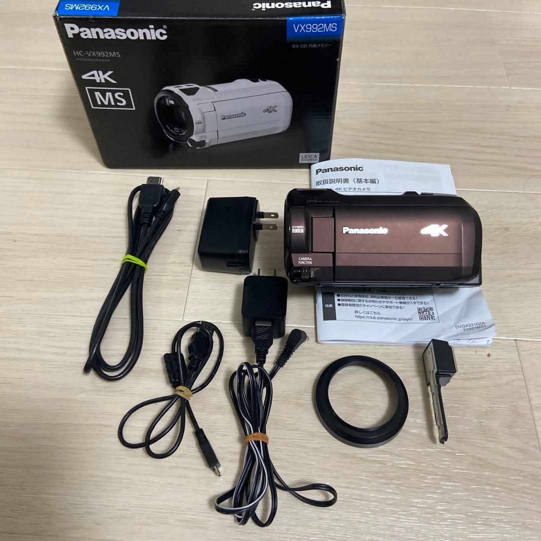 【美品】Panasonic VX992MS 4Kビデオカメラ 互換バッテリー付き Panasonic デジタル4Kビデオカメラ HC-VX992MS-T ブラウン バッテリー